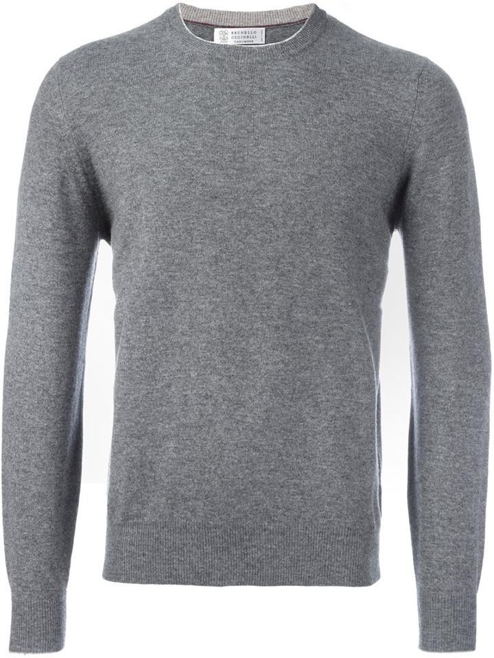 Brunello Cucinelli Crew Neck Jumper, Men's, Size: 48, Grey, Silk/cashmere/virgin Wool
