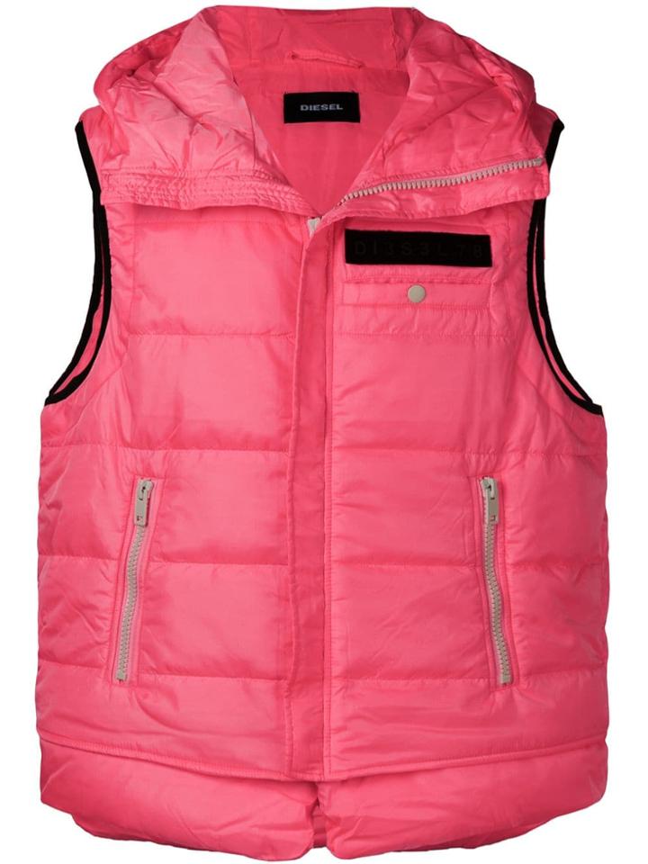 Diesel Padded Hooded Gilet - Pink