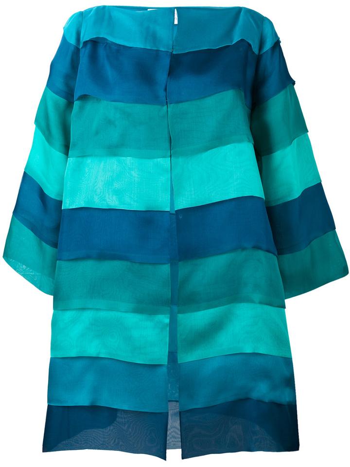 Gianluca Capannolo - Striped Oversized Coat - Women - Silk - 46, Blue, Silk