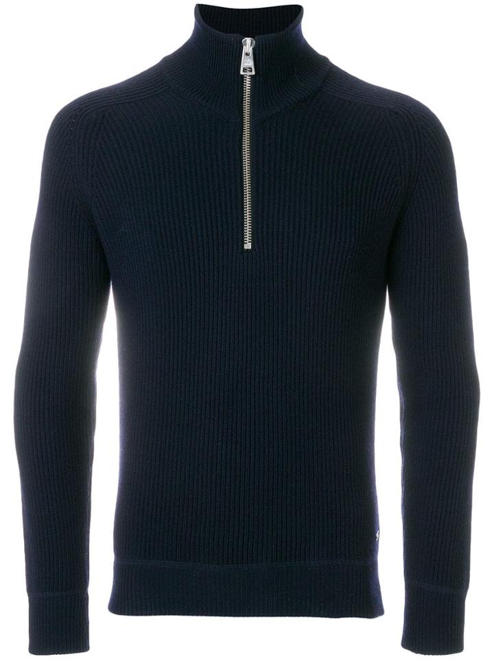 Ami Alexandre Mattiussi Funnel Neck Fisherman's Rib Sweater - Blue