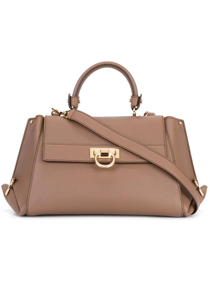 Salvatore Ferragamo Satchel With Shoulder Strap, Women's, Brown, Leather