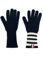 Thom Browne Striped Rib Cuff Gloves - Blue