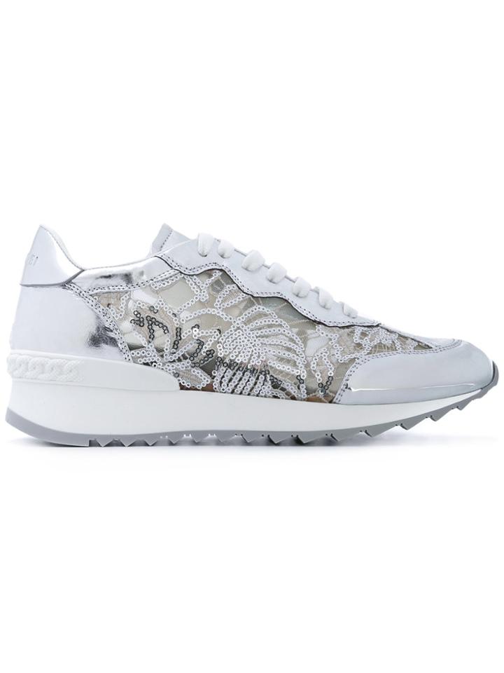 Casadei Sequin Lace Panel Sneakers - Metallic