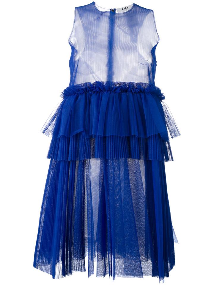 Msgm Empire Line Sheer Dress, Women's, Size: 42, Blue, Polyester
