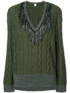 Pinko Tinsel Fringe Cable Knit Sweater - Green