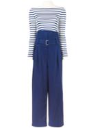 Erika Cavallini Striped Top Jumpsuit, Women's, Size: 42, Blue, Cotton/acrylic/wool