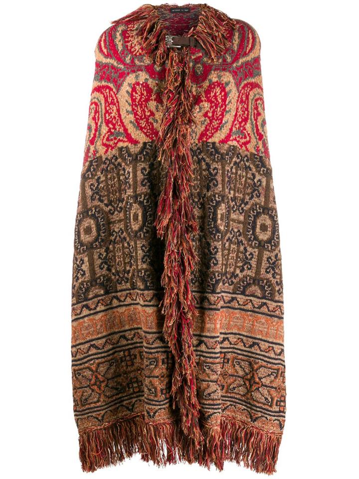 Etro Mixed Pattern Fringed Cape - Neutrals