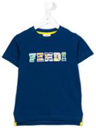 Fendi Kids Logo Print T-shirt, Toddler Boy's, Size: 4 Yrs, Blue