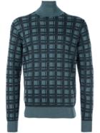 Brioni Checked Pattern Pullover, Men's, Size: 56, Blue, Silk/cashmere