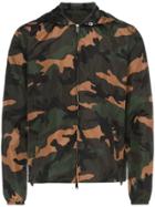 Valentino Camouflage Print Hooded Windbreaker Jacket - Black