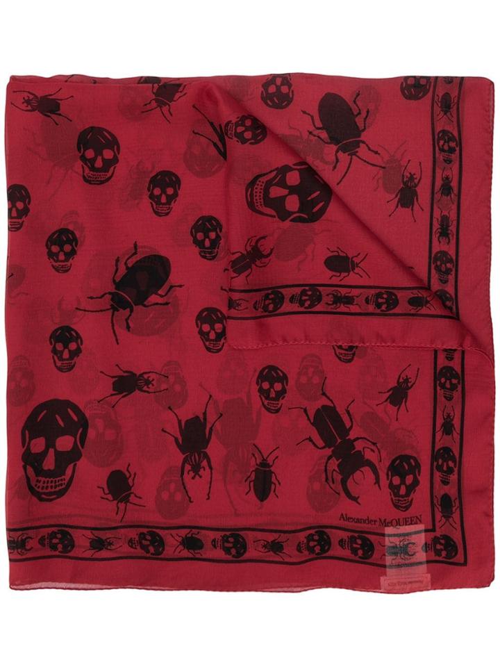 Alexander Mcqueen Insect Skull Motif Scarf - Red