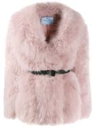 Prada Belted Goat Fur Jacket - Pink