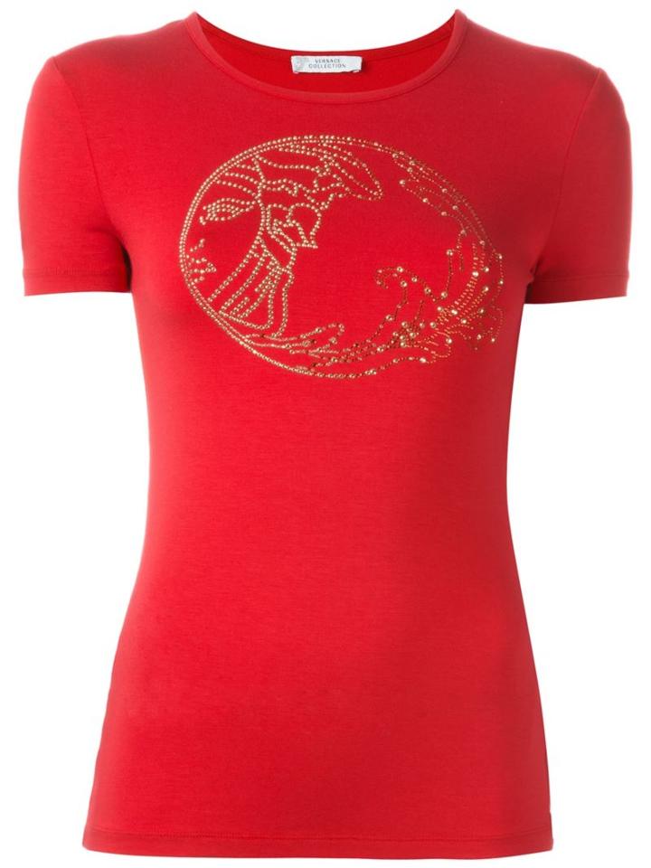 Versace Collection Studded Medusa T-shirt, Women's, Size: 42, Red, Viscose/spandex/elastane