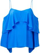 Jay Godfrey Cold Shoulder Ruffle Blouse, Women's, Size: 8, Blue, Silk