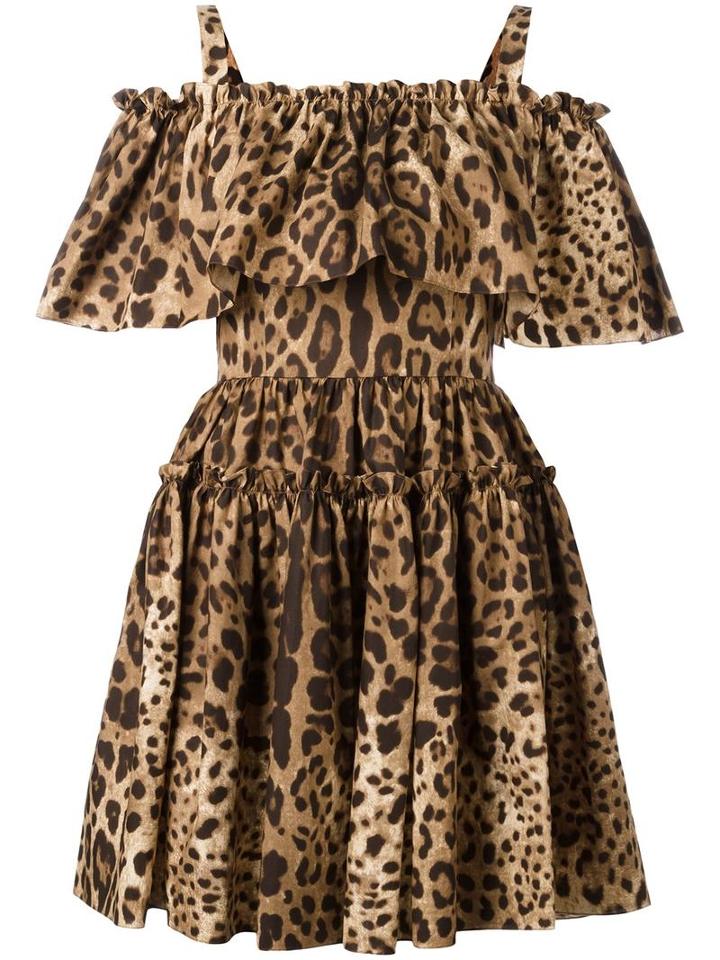 Dolce & Gabbana Leopard Print Dress, Women's, Size: 44, Brown, Cotton