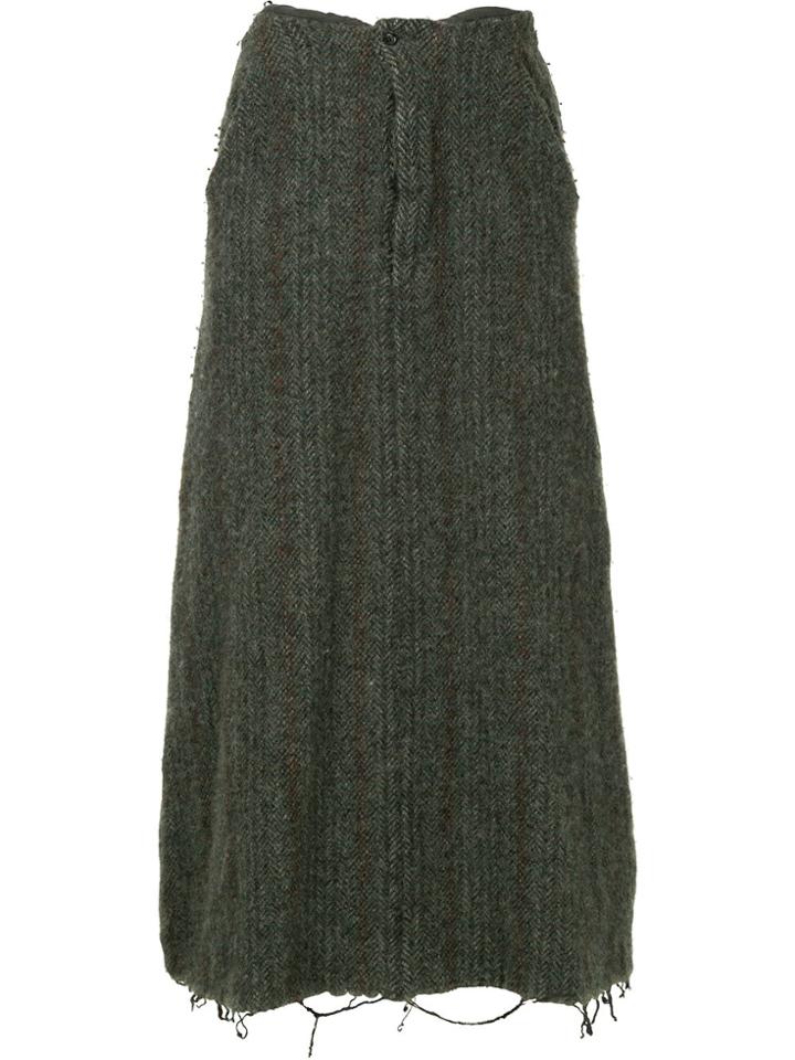 Comme Des Garçons Vintage Frayed Midi Skirt - Green