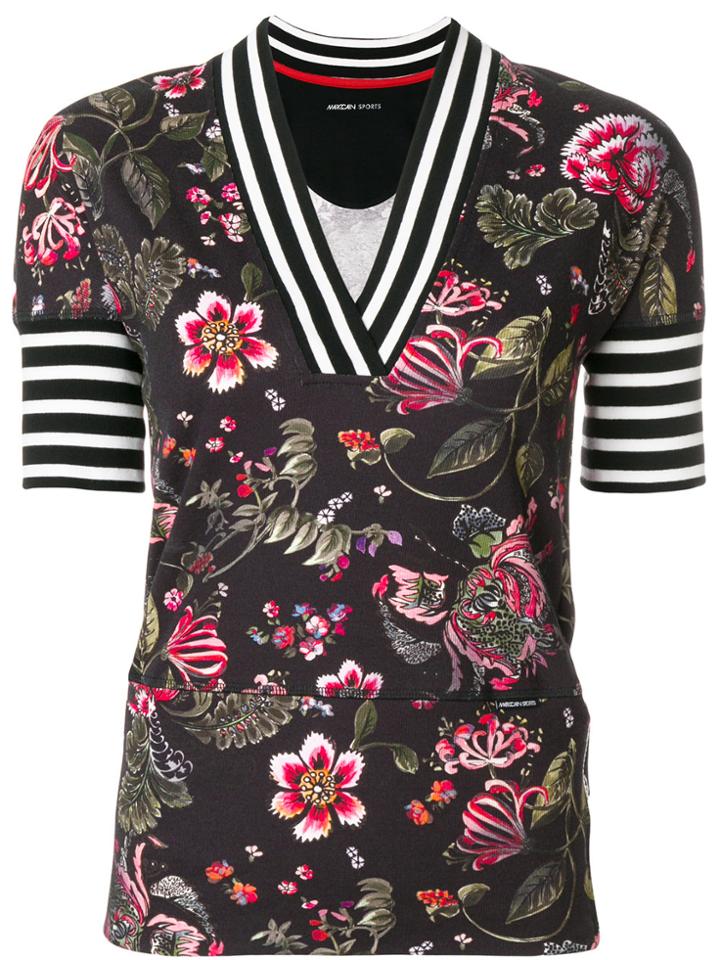 Marc Cain Floral Print V-neck T-shirt - Black