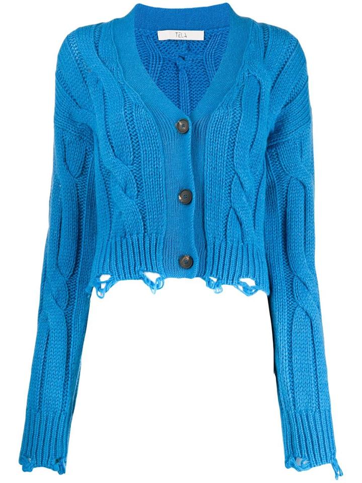 Tela Distressed Knit Cardigan - Blue
