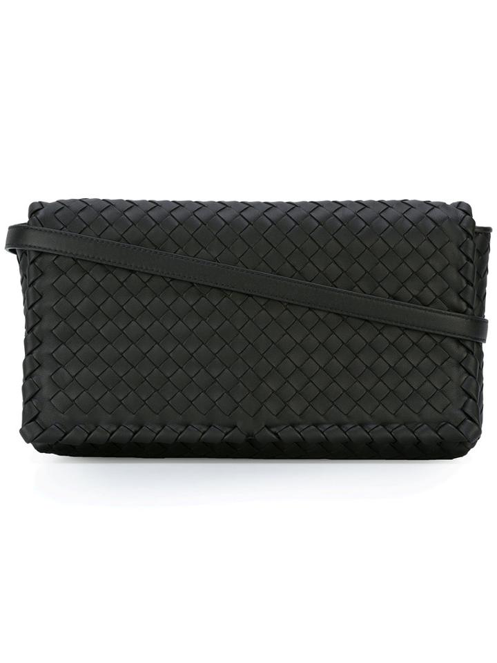Bottega Veneta Woven Foldover Satchel, Women's, Black, Leather