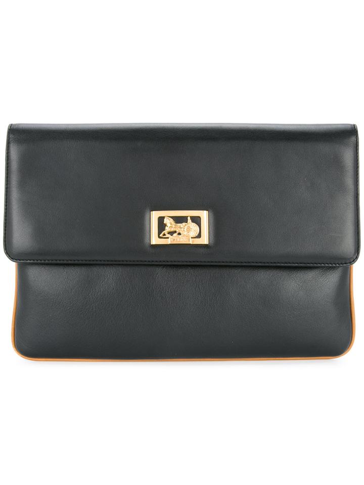 Céline Vintage Horse Carriage Logo Clutch Bag - Black