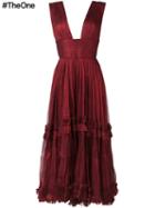 Maria Lucia Hohan Deep V-neck Dress, Women's, Size: 38, Red, Silk/nylon/spandex/elastane
