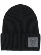 Karl Lagerfeld Ikonik Patch Beanie Hat - Black