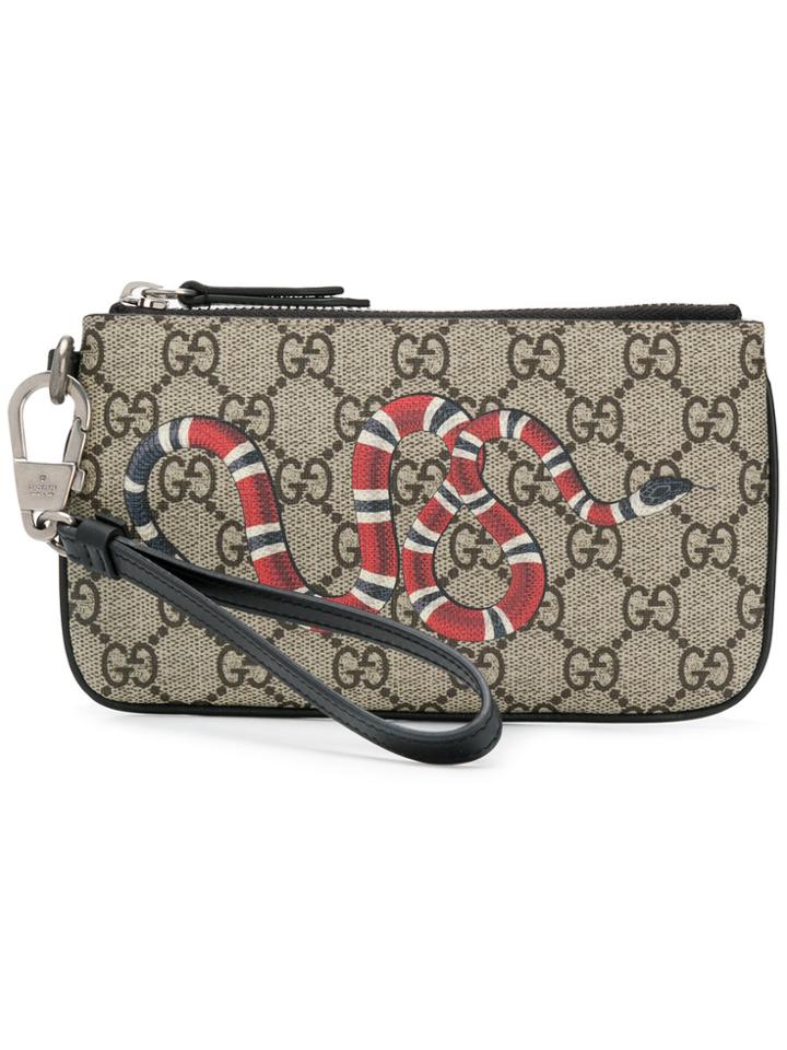 Gucci Snake Print Gg Supreme Card Holder - Brown