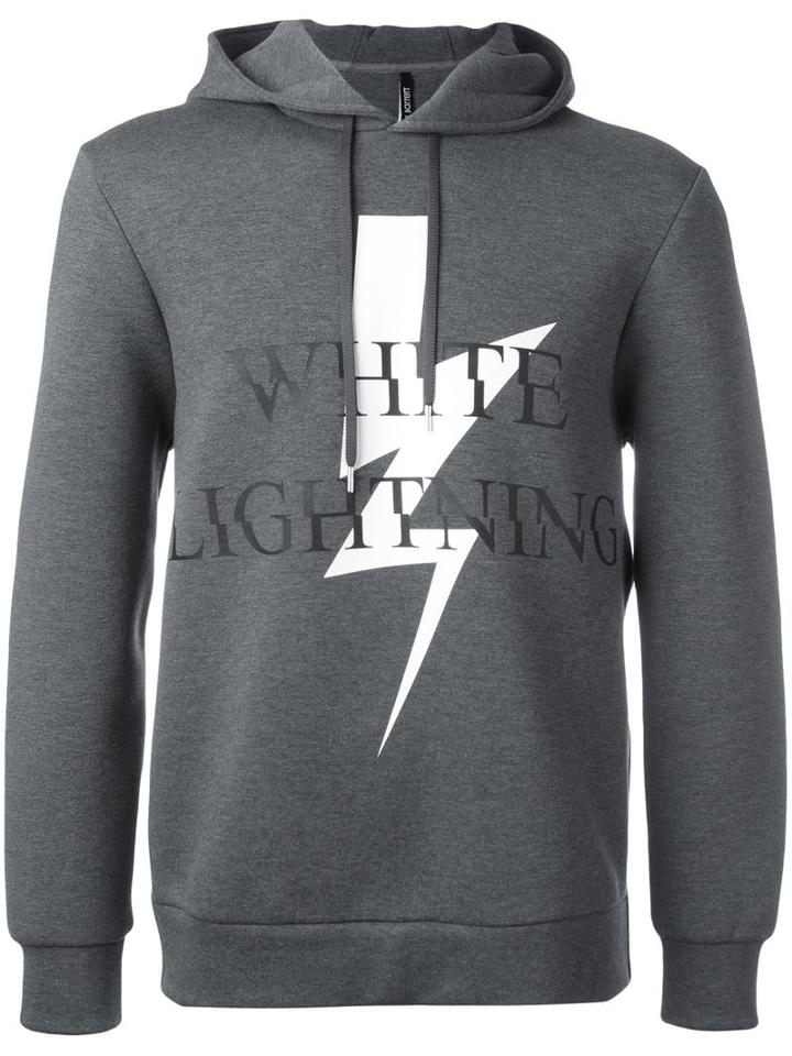 Neil Barrett White Lightning Hoodie, Men's, Size: Small, Grey, Cotton/lyocell/viscose/spandex/elastane