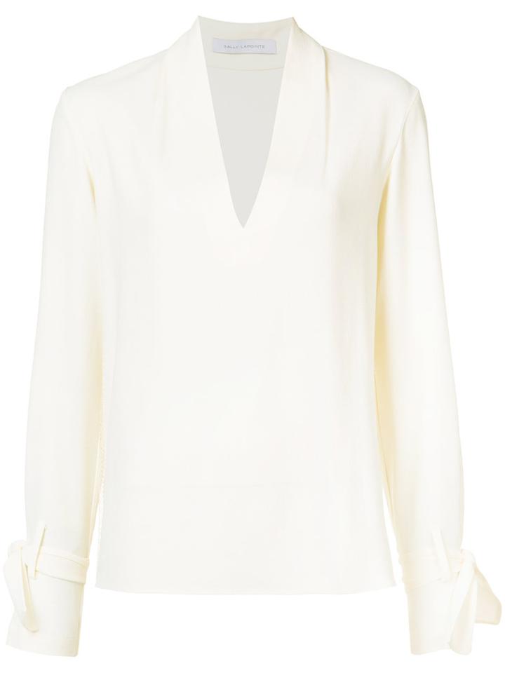 Sally Lapointe - Wrist Tie Blouse - Women - Polyamide/acetate/viscose - 8, White, Polyamide/acetate/viscose