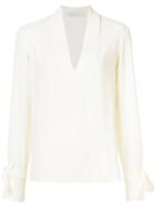 Sally Lapointe - Wrist Tie Blouse - Women - Polyamide/acetate/viscose - 8, White, Polyamide/acetate/viscose