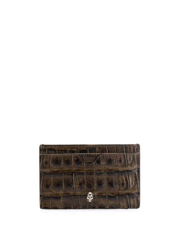 Alexander Mcqueen Crocodile Style Cardholder - Brown