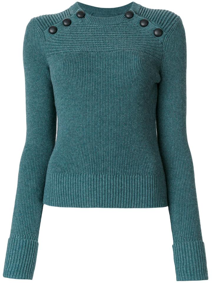 Isabel Marant Étoile - Ribbed Button Detail Sweater - Women - Cotton/wool - 36, Green, Cotton/wool
