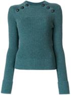 Isabel Marant Étoile - Ribbed Button Detail Sweater - Women - Cotton/wool - 36, Green, Cotton/wool
