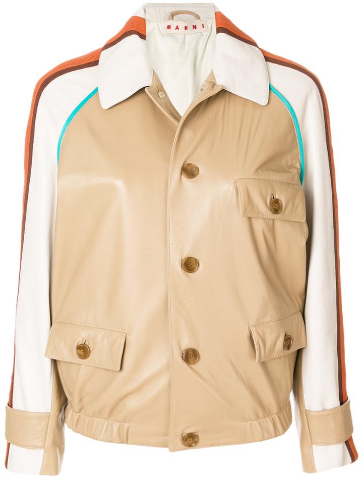 Marni Striped Shoulder Leather Jacket - Brown