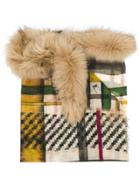 Luisa Cerano Fur Trim Checked Scarf - Neutrals