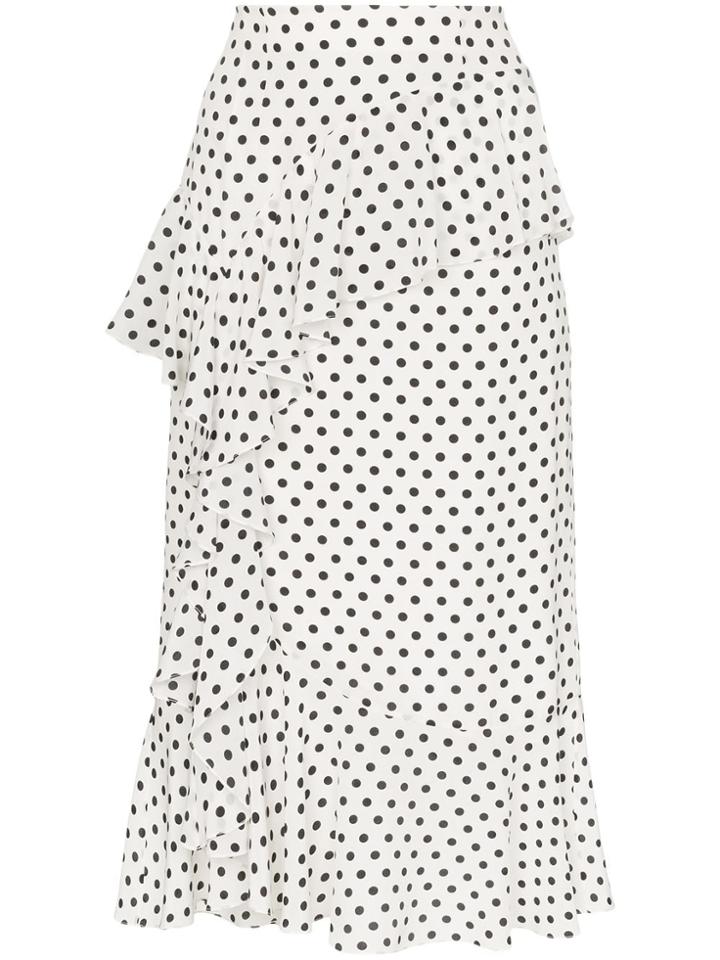 Erdem Roselia Polka-dot Print Ruffled Silk Midi-skirt - White