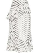 Erdem Roselia Polka-dot Print Ruffled Silk Midi-skirt - White