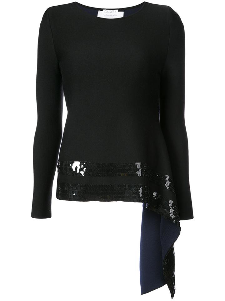 Oscar De La Renta Sequined Asymmetric-hem Jumper - Black