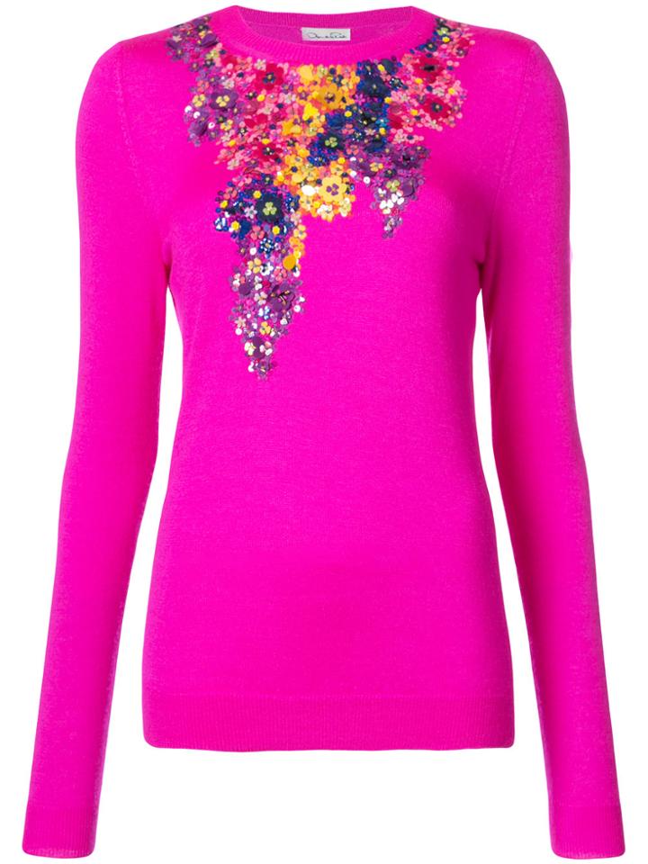 Oscar De La Renta Floral-embellished Sweater - Pink & Purple