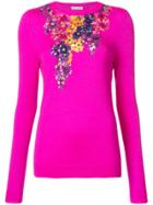 Oscar De La Renta Floral-embellished Sweater - Pink & Purple