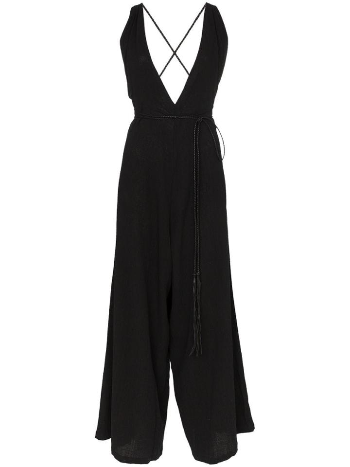 Caravana Pakkun V Neck Wide Leg Cotton Jumpsuit - Black