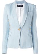 Balmain Metallic Embellished Blazer, Women's, Size: 40, Blue, Cotton/spandex/elastane/viscose