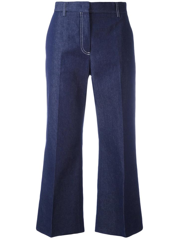 Msgm - Flared Cropped Trousers - Women - Cotton - 44, Blue, Cotton