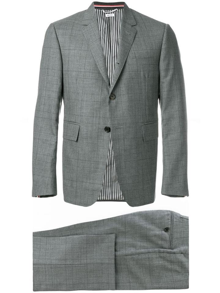 Thom Browne Gingham Prince Of Wales Suit With Tie - Grey