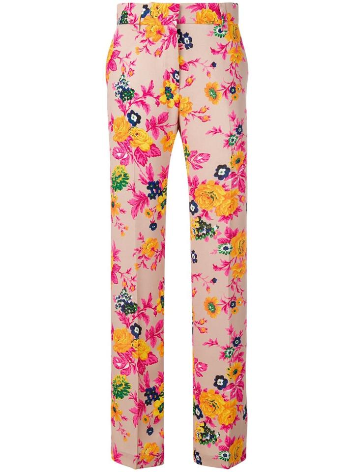 Msgm Floral Print Trousers - Neutrals