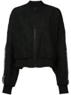 Vera Wang Sheer Back Lace Bomber Jacket, Women's, Size: 2, Black, Silk/nylon