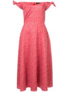Saloni Polka Dot Print Off The Shoulder Dress - Red