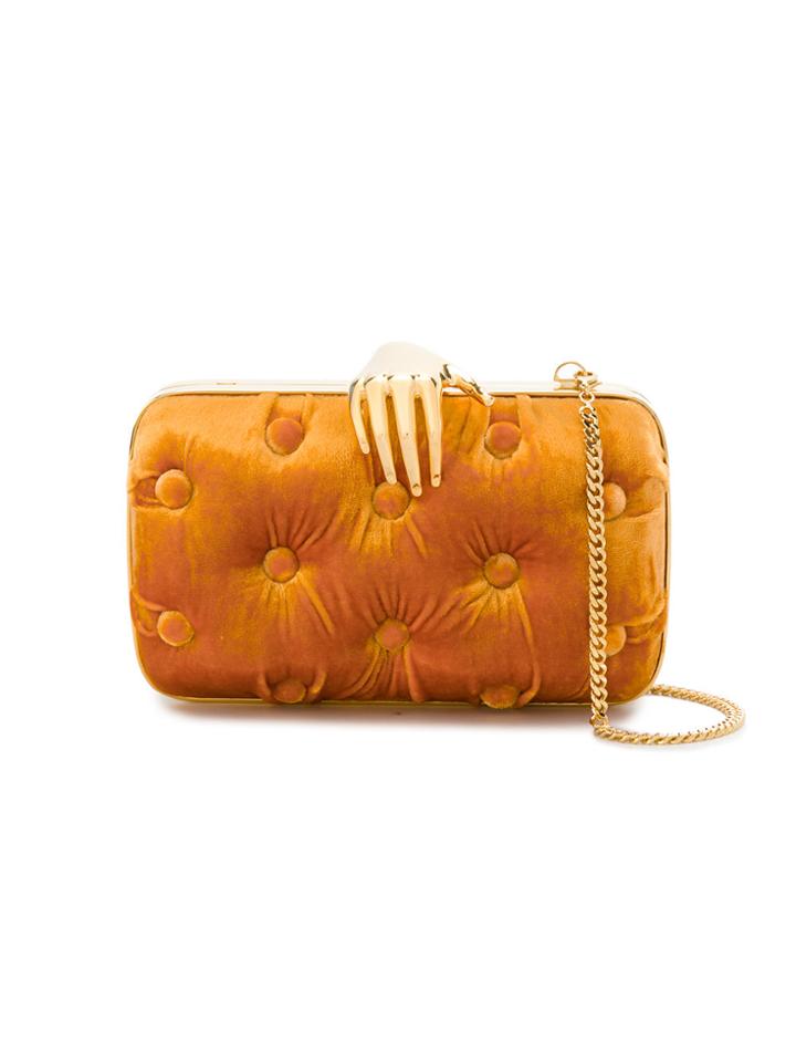 Benedetta Bruzziches Orange Carmen Velvet Clutch Bag With Hand
