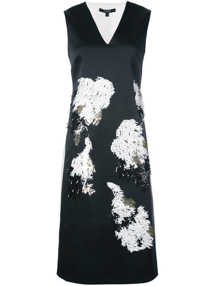 Derek Lam V-neck Shift Embellished Dress - Black