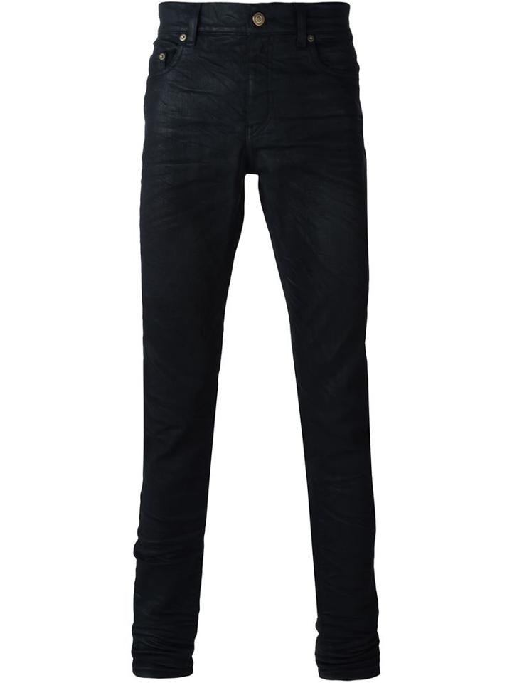Saint Laurent Creased Effect Jeans, Men's, Size: 32, Black, Cotton/spandex/elastane